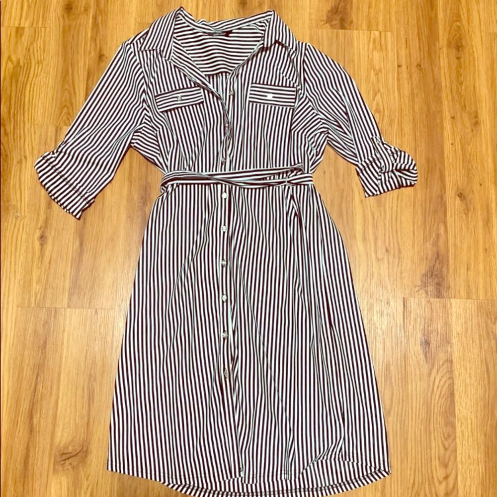 Black and white striped button down dress